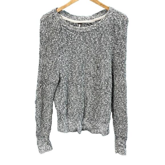 Free People Sweaters - FREE PEOPLE Size Medium Crew Neck Knit Linen Blend White Black Marbled Sweater